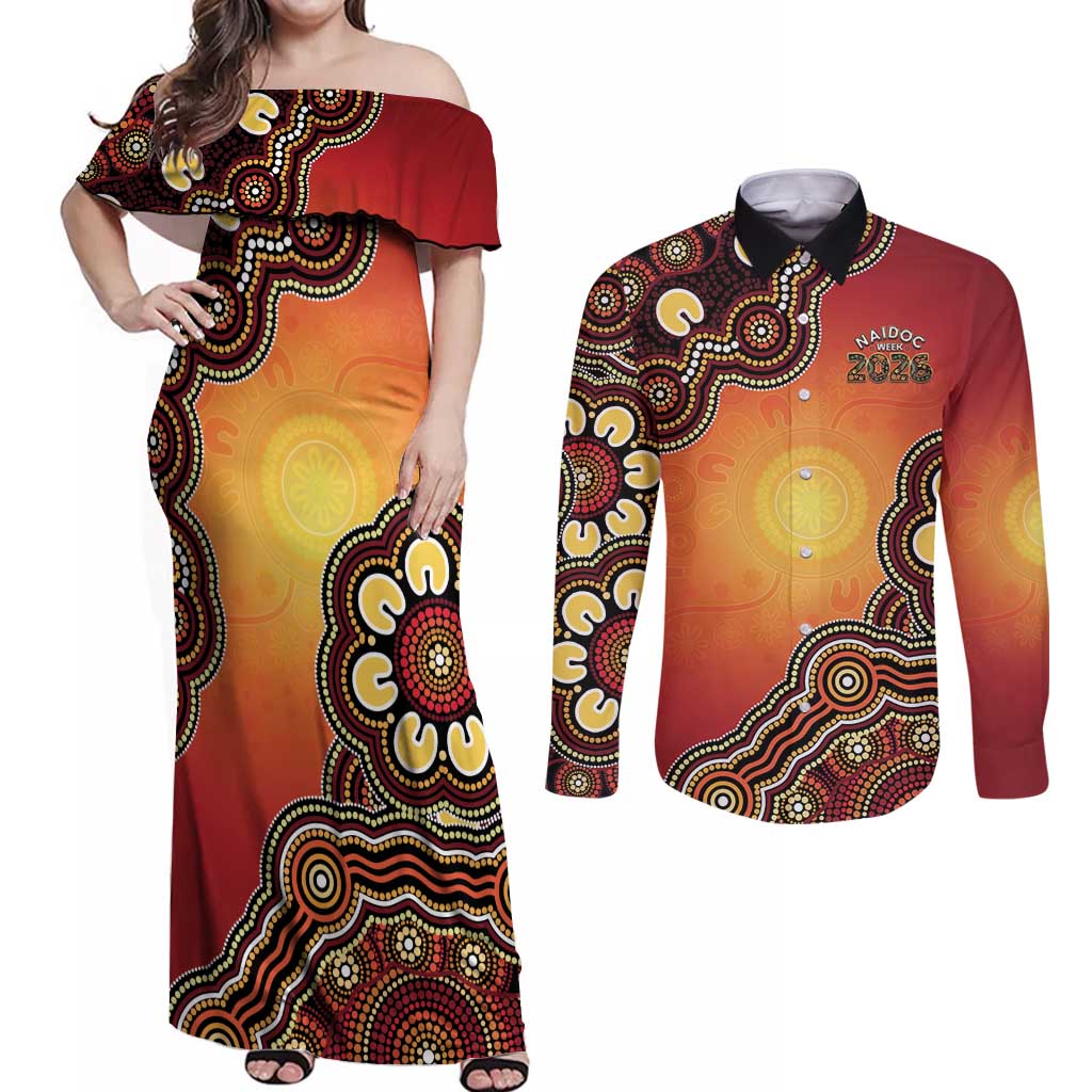 Australia Indigenous NAIDOC Week 2026 Couples Matching Off Shoulder Maxi Dress and Long Sleeve Button Shirt 50 Years Of Deadly