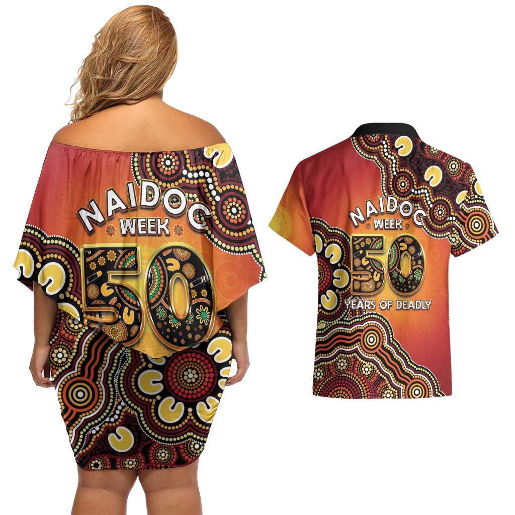Australia Indigenous NAIDOC Week 2026 Couples Matching Off Shoulder Short Dress and Hawaiian Shirt 50 Years Of Deadly