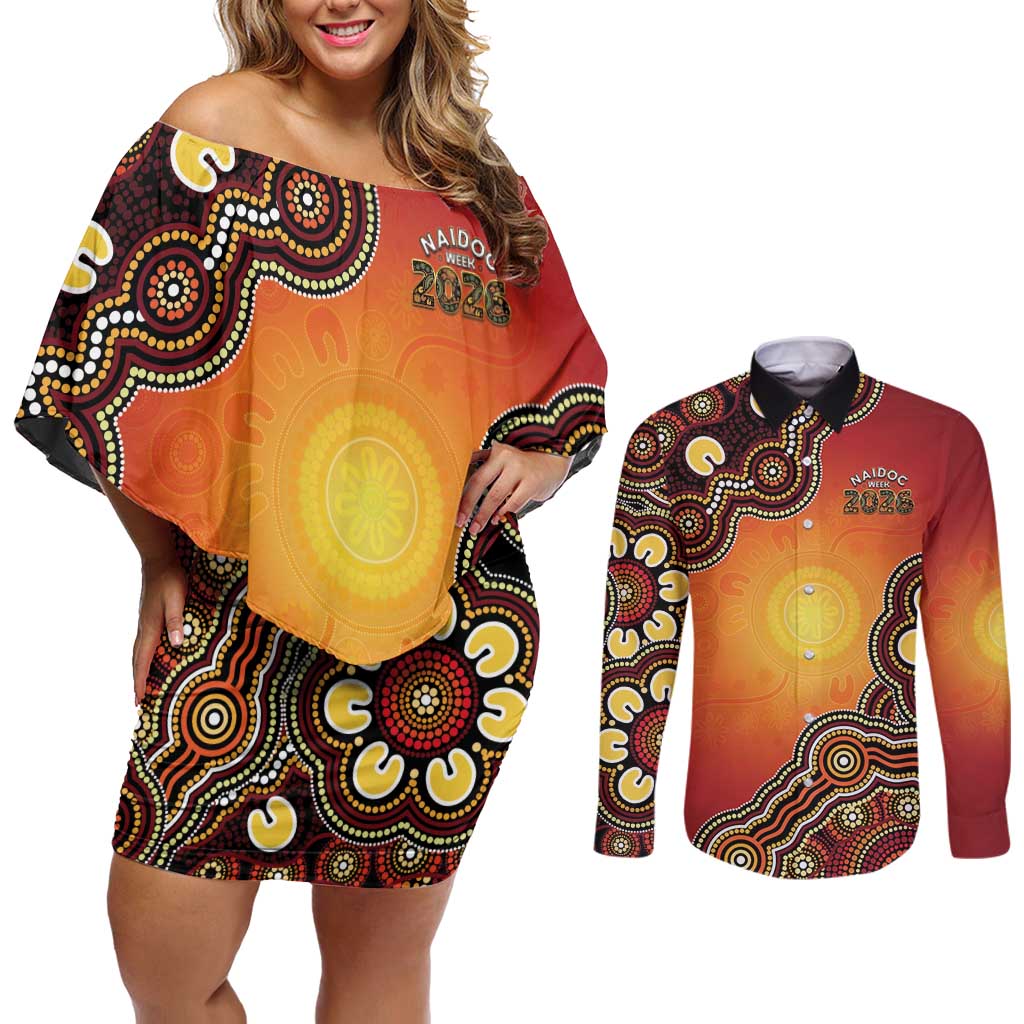 Australia Indigenous NAIDOC Week 2026 Couples Matching Off Shoulder Short Dress and Long Sleeve Button Shirt 50 Years Of Deadly