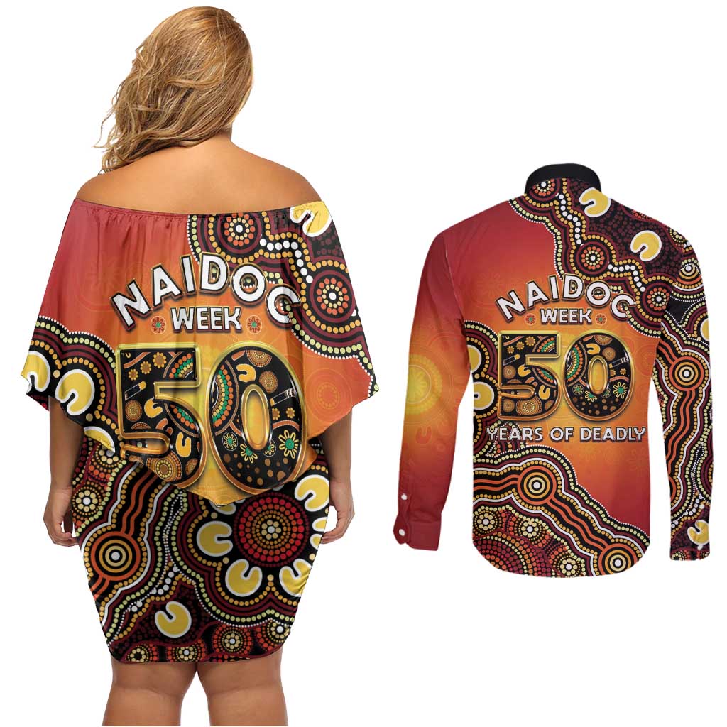 Australia Indigenous NAIDOC Week 2026 Couples Matching Off Shoulder Short Dress and Long Sleeve Button Shirt 50 Years Of Deadly