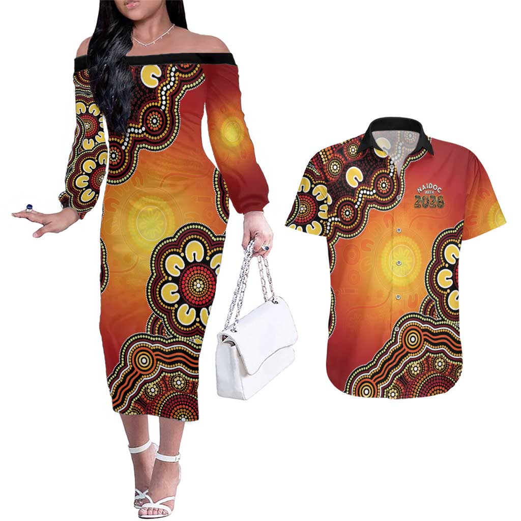Australia Indigenous NAIDOC Week 2026 Couples Matching Off The Shoulder Long Sleeve Dress and Hawaiian Shirt 50 Years Of Deadly