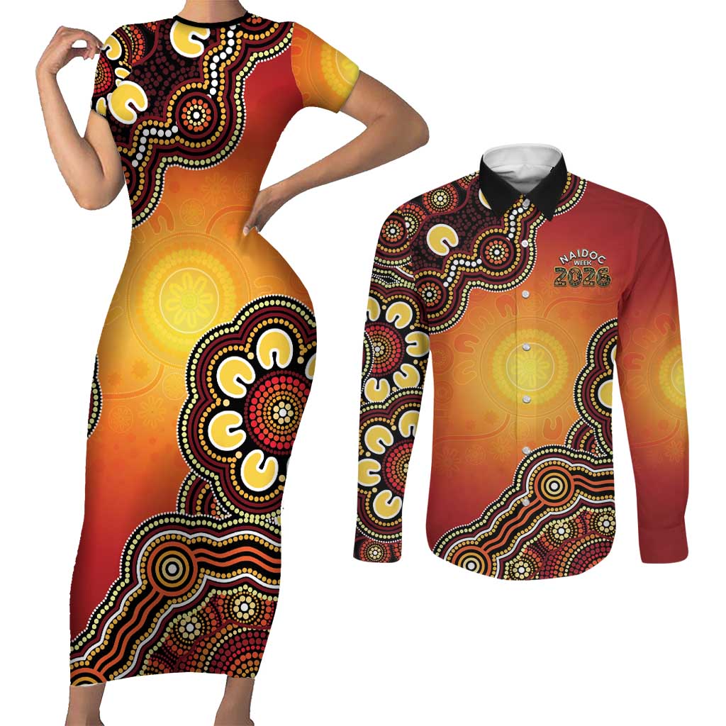 Australia Indigenous NAIDOC Week 2026 Couples Matching Short Sleeve Bodycon Dress and Long Sleeve Button Shirt 50 Years Of Deadly
