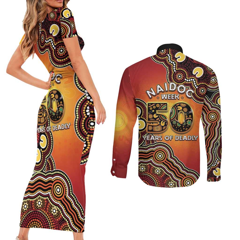 Australia Indigenous NAIDOC Week 2026 Couples Matching Short Sleeve Bodycon Dress and Long Sleeve Button Shirt 50 Years Of Deadly
