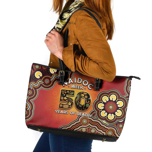 Australia Indigenous NAIDOC Week 2026 Leather Tote Bag 50 Years Of Deadly