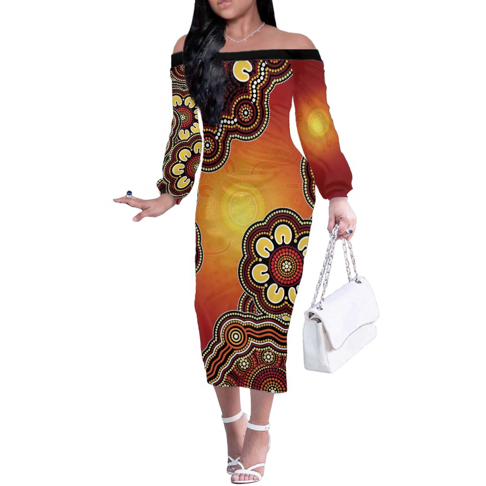 Australia Indigenous NAIDOC Week 2026 Off The Shoulder Long Sleeve Dress 50 Years Of Deadly