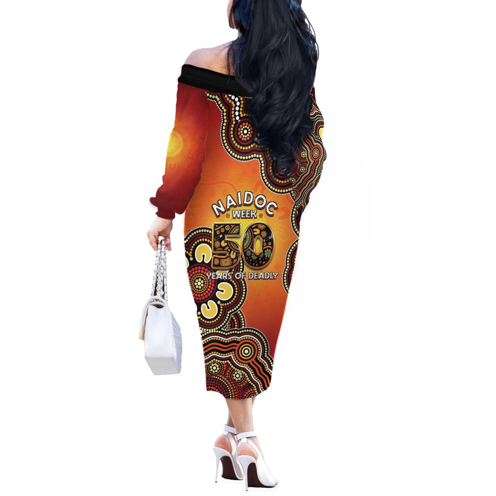 Australia Indigenous NAIDOC Week 2026 Off The Shoulder Long Sleeve Dress 50 Years Of Deadly