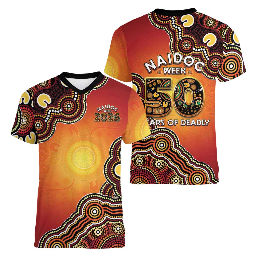 Australia Indigenous NAIDOC Week 2026 Women V-Neck T-Shirt 50 Years Of Deadly