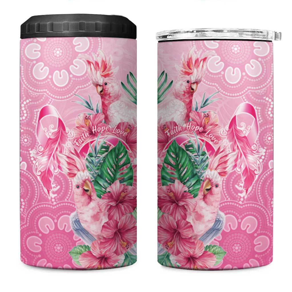 Australia Cockatoos Breast Cancer 4 in 1 Can Cooler Tumbler Faith Hope Love