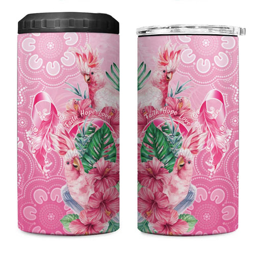 Australia Cockatoos Breast Cancer 4 in 1 Can Cooler Tumbler Faith Hope Love