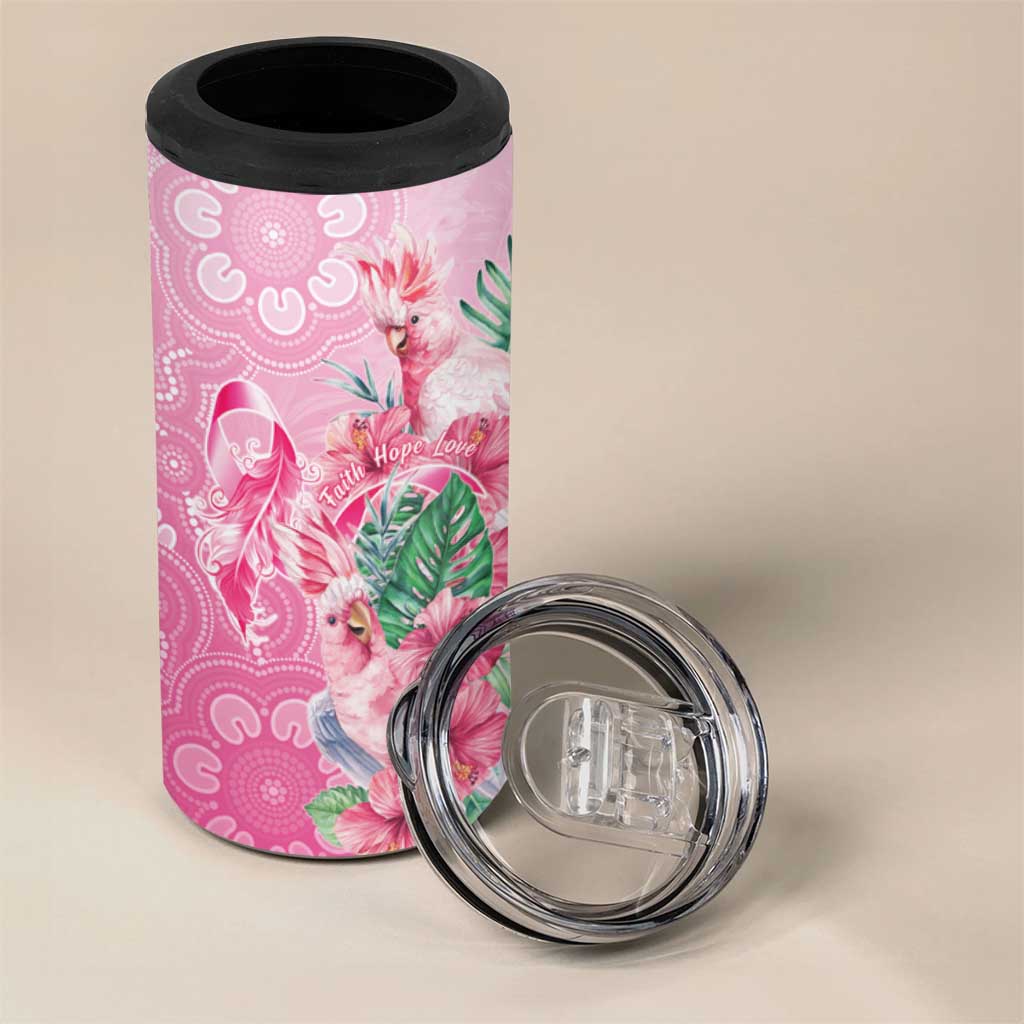 Australia Cockatoos Breast Cancer 4 in 1 Can Cooler Tumbler Faith Hope Love