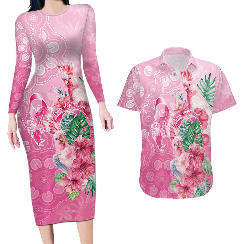 Australia Cockatoos Breast Cancer Couples Matching Long Sleeve Bodycon Dress and Hawaiian Shirt Faith Hope Love