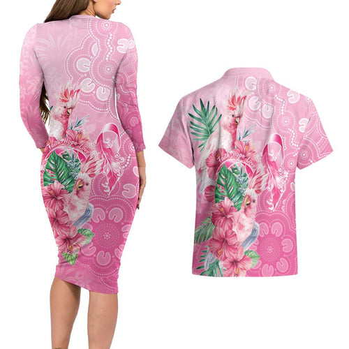 Australia Cockatoos Breast Cancer Couples Matching Long Sleeve Bodycon Dress and Hawaiian Shirt Faith Hope Love