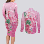 Australia Cockatoos Breast Cancer Couples Matching Long Sleeve Bodycon Dress and Long Sleeve Button Shirt Faith Hope Love