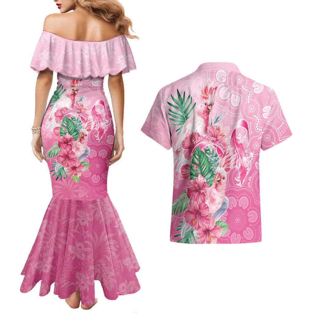 Australia Cockatoos Breast Cancer Couples Matching Mermaid Dress and Hawaiian Shirt Faith Hope Love