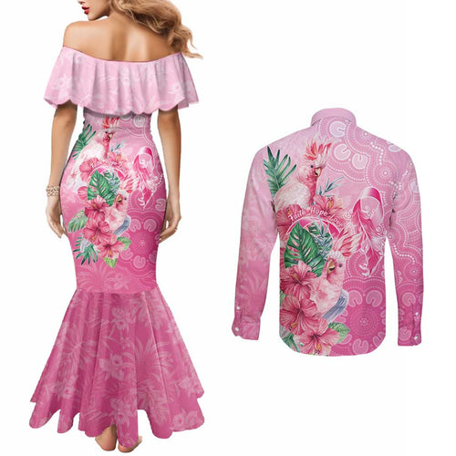 Australia Cockatoos Breast Cancer Couples Matching Mermaid Dress and Long Sleeve Button Shirt Faith Hope Love