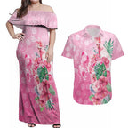 Australia Cockatoos Breast Cancer Couples Matching Off Shoulder Maxi Dress and Hawaiian Shirt Faith Hope Love