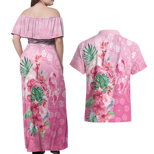 Australia Cockatoos Breast Cancer Couples Matching Off Shoulder Maxi Dress and Hawaiian Shirt Faith Hope Love