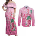 Australia Cockatoos Breast Cancer Couples Matching Off Shoulder Maxi Dress and Long Sleeve Button Shirt Faith Hope Love