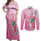 Australia Cockatoos Breast Cancer Couples Matching Off Shoulder Maxi Dress and Long Sleeve Button Shirt Faith Hope Love