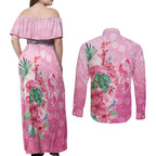 Australia Cockatoos Breast Cancer Couples Matching Off Shoulder Maxi Dress and Long Sleeve Button Shirt Faith Hope Love