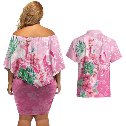 Australia Cockatoos Breast Cancer Couples Matching Off Shoulder Short Dress and Hawaiian Shirt Faith Hope Love