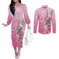 Australia Cockatoos Breast Cancer Couples Matching Off The Shoulder Long Sleeve Dress and Long Sleeve Button Shirt Faith Hope Love