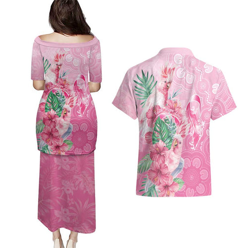Australia Cockatoos Breast Cancer Couples Matching Puletasi and Hawaiian Shirt Faith Hope Love