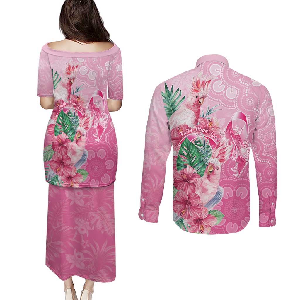 Australia Cockatoos Breast Cancer Couples Matching Puletasi and Long Sleeve Button Shirt Faith Hope Love