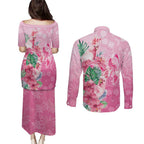 Australia Cockatoos Breast Cancer Couples Matching Puletasi and Long Sleeve Button Shirt Faith Hope Love
