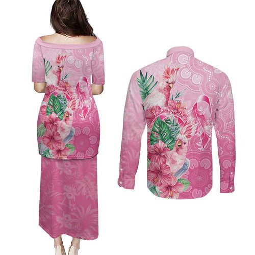 Australia Cockatoos Breast Cancer Couples Matching Puletasi and Long Sleeve Button Shirt Faith Hope Love