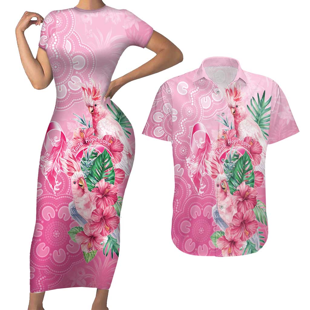 Australia Cockatoos Breast Cancer Couples Matching Short Sleeve Bodycon Dress and Hawaiian Shirt Faith Hope Love