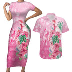 Australia Cockatoos Breast Cancer Couples Matching Short Sleeve Bodycon Dress and Hawaiian Shirt Faith Hope Love