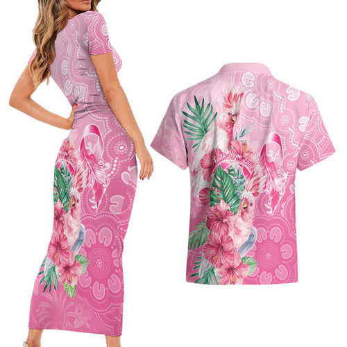 Australia Cockatoos Breast Cancer Couples Matching Short Sleeve Bodycon Dress and Hawaiian Shirt Faith Hope Love