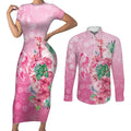 Australia Cockatoos Breast Cancer Couples Matching Short Sleeve Bodycon Dress and Long Sleeve Button Shirt Faith Hope Love