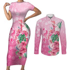 Australia Cockatoos Breast Cancer Couples Matching Short Sleeve Bodycon Dress and Long Sleeve Button Shirt Faith Hope Love