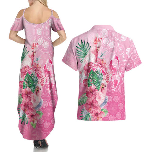 Australia Cockatoos Breast Cancer Couples Matching Summer Maxi Dress and Hawaiian Shirt Faith Hope Love
