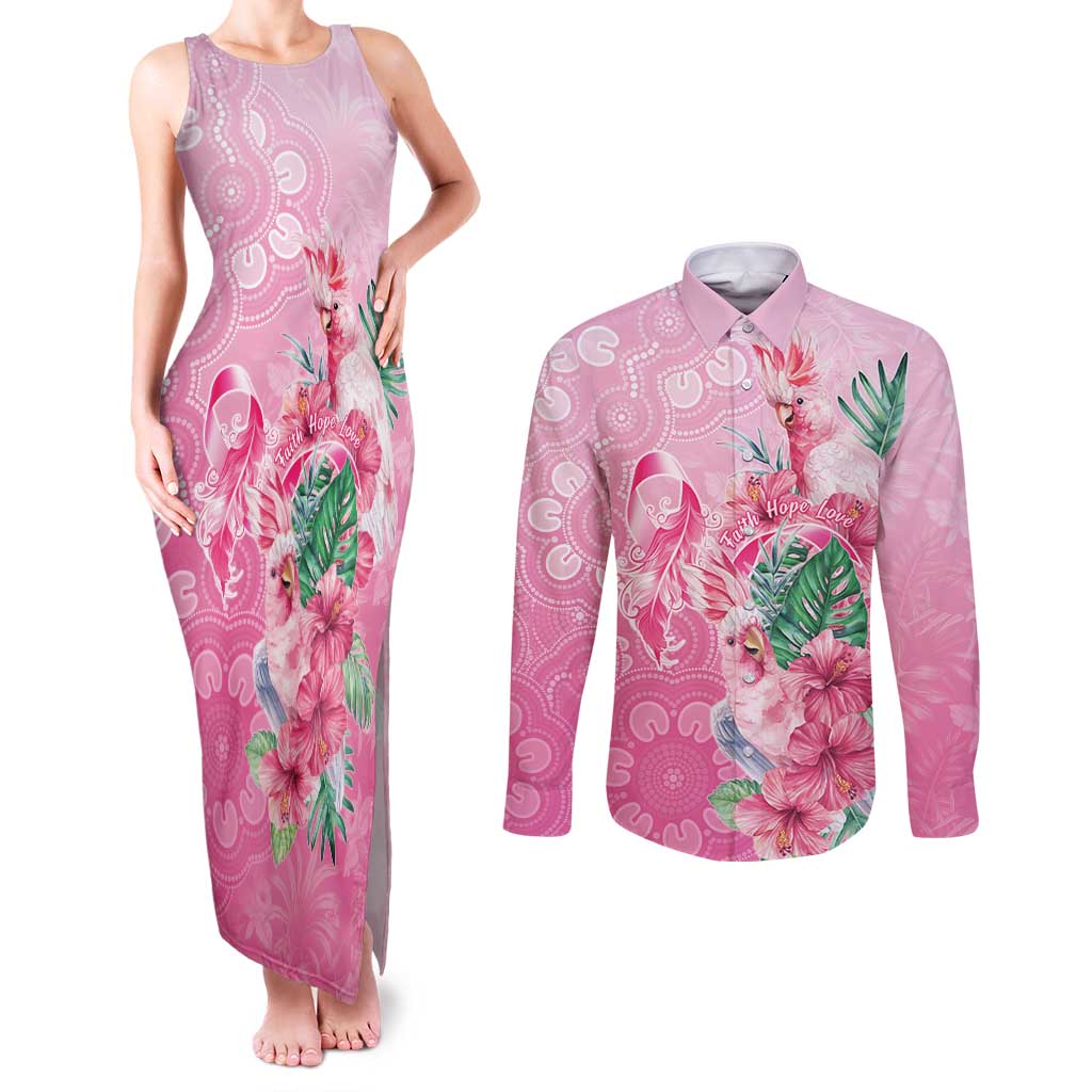 Australia Cockatoos Breast Cancer Couples Matching Tank Maxi Dress and Long Sleeve Button Shirt Faith Hope Love