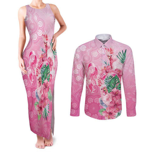Australia Cockatoos Breast Cancer Couples Matching Tank Maxi Dress and Long Sleeve Button Shirt Faith Hope Love