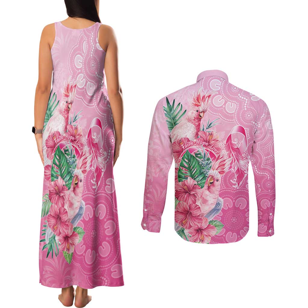 Australia Cockatoos Breast Cancer Couples Matching Tank Maxi Dress and Long Sleeve Button Shirt Faith Hope Love