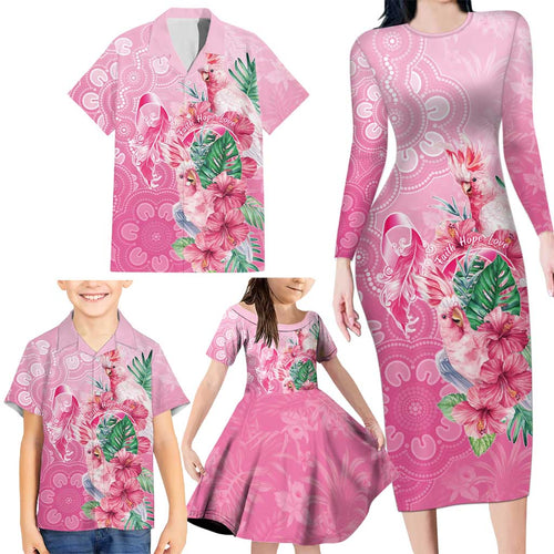 Australia Cockatoos Breast Cancer Family Matching Long Sleeve Bodycon Dress and Hawaiian Shirt Faith Hope Love
