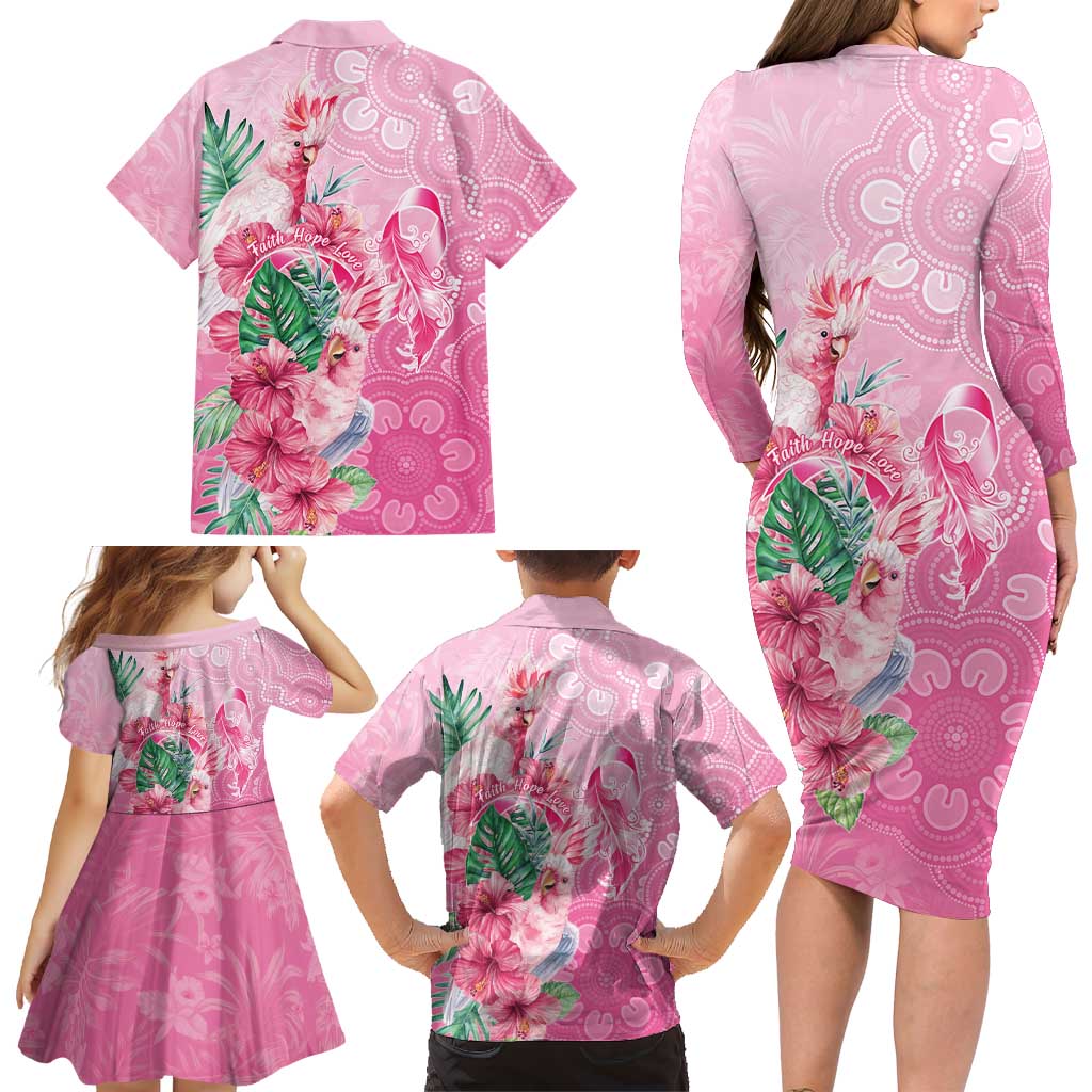 Australia Cockatoos Breast Cancer Family Matching Long Sleeve Bodycon Dress and Hawaiian Shirt Faith Hope Love
