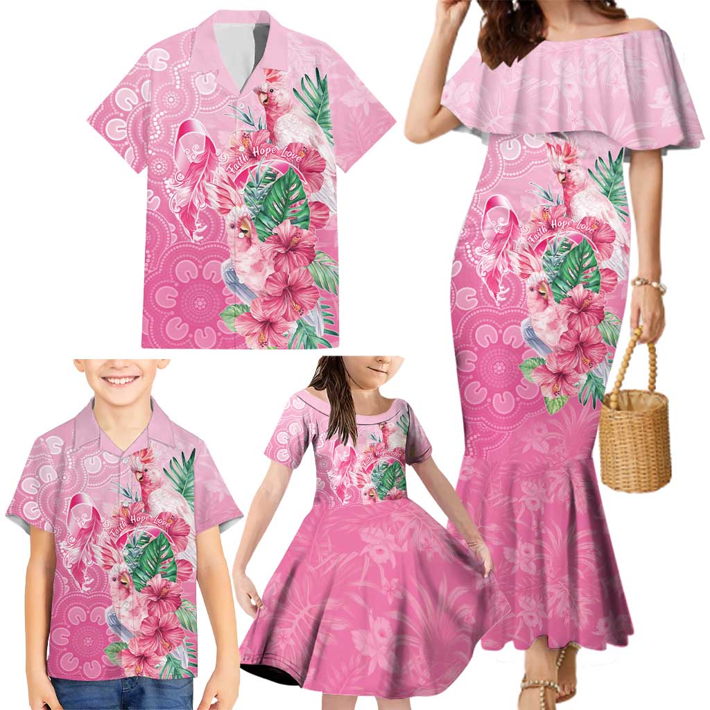Australia Cockatoos Breast Cancer Family Matching Mermaid Dress and Hawaiian Shirt Faith Hope Love