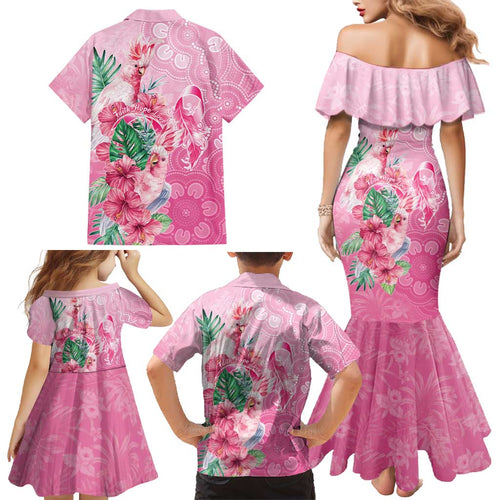 Australia Cockatoos Breast Cancer Family Matching Mermaid Dress and Hawaiian Shirt Faith Hope Love