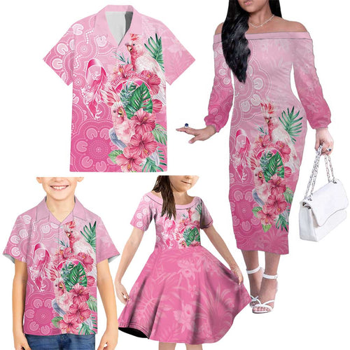 Australia Cockatoos Breast Cancer Family Matching Off The Shoulder Long Sleeve Dress and Hawaiian Shirt Faith Hope Love