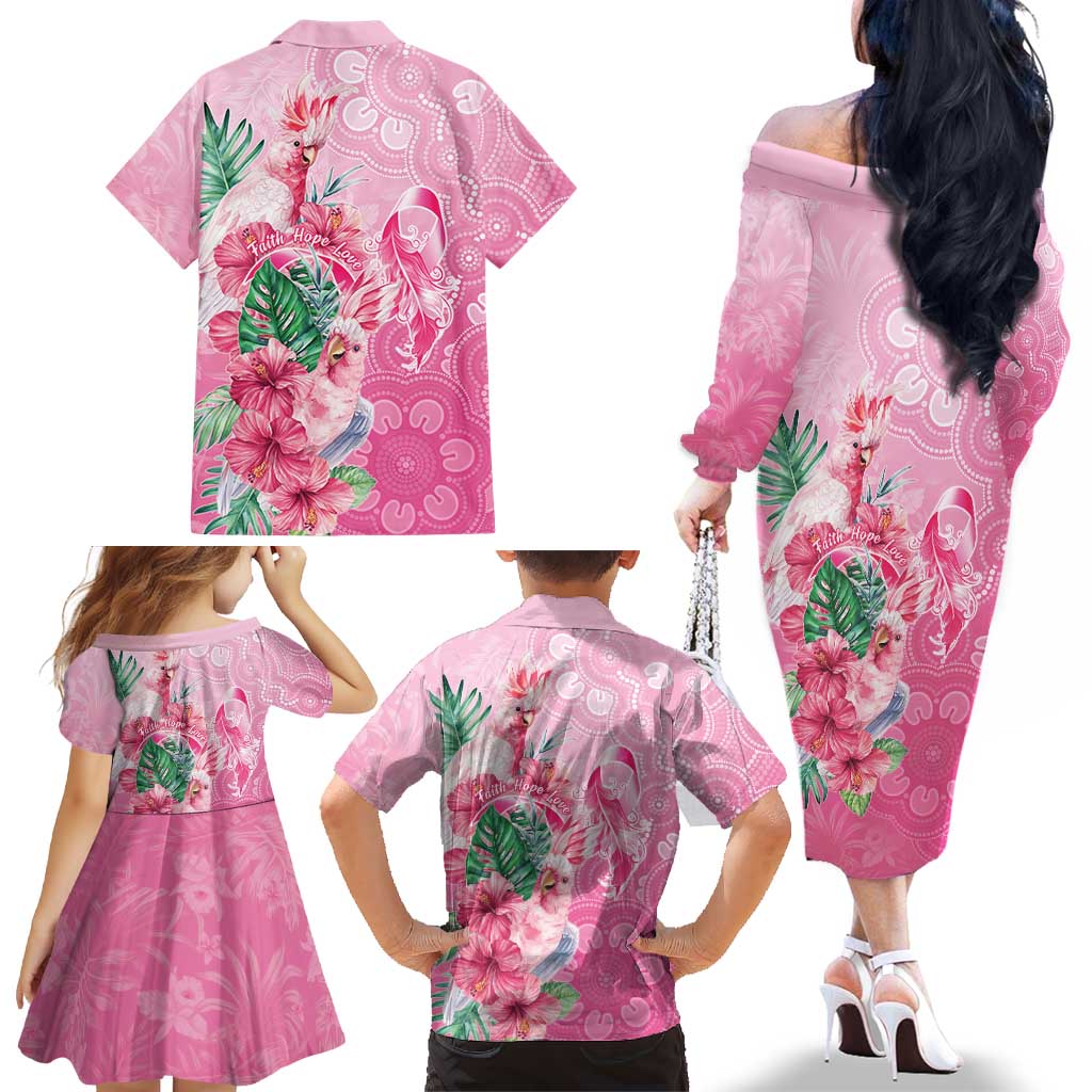 Australia Cockatoos Breast Cancer Family Matching Off The Shoulder Long Sleeve Dress and Hawaiian Shirt Faith Hope Love