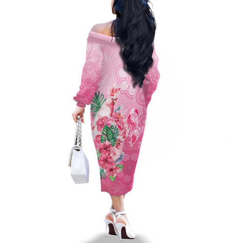 Australia Cockatoos Breast Cancer Family Matching Off The Shoulder Long Sleeve Dress and Hawaiian Shirt Faith Hope Love