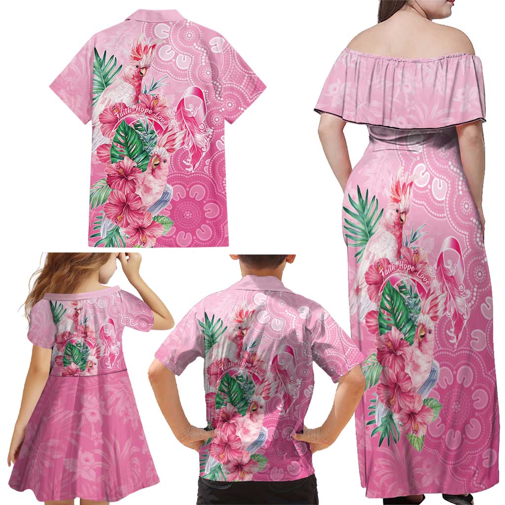 Australia Cockatoos Breast Cancer Family Matching Off Shoulder Maxi Dress and Hawaiian Shirt Faith Hope Love