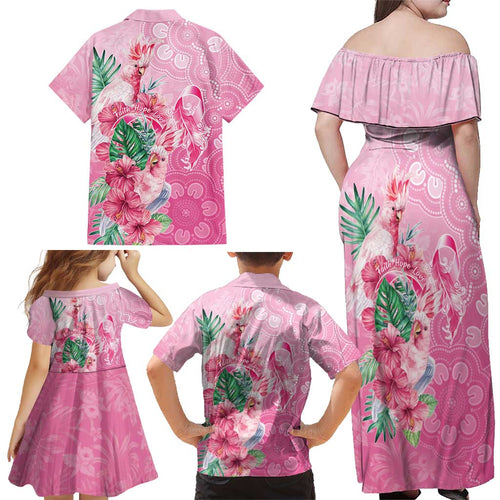 Australia Cockatoos Breast Cancer Family Matching Off Shoulder Maxi Dress and Hawaiian Shirt Faith Hope Love
