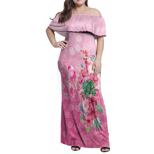 Australia Cockatoos Breast Cancer Family Matching Off Shoulder Maxi Dress and Hawaiian Shirt Faith Hope Love