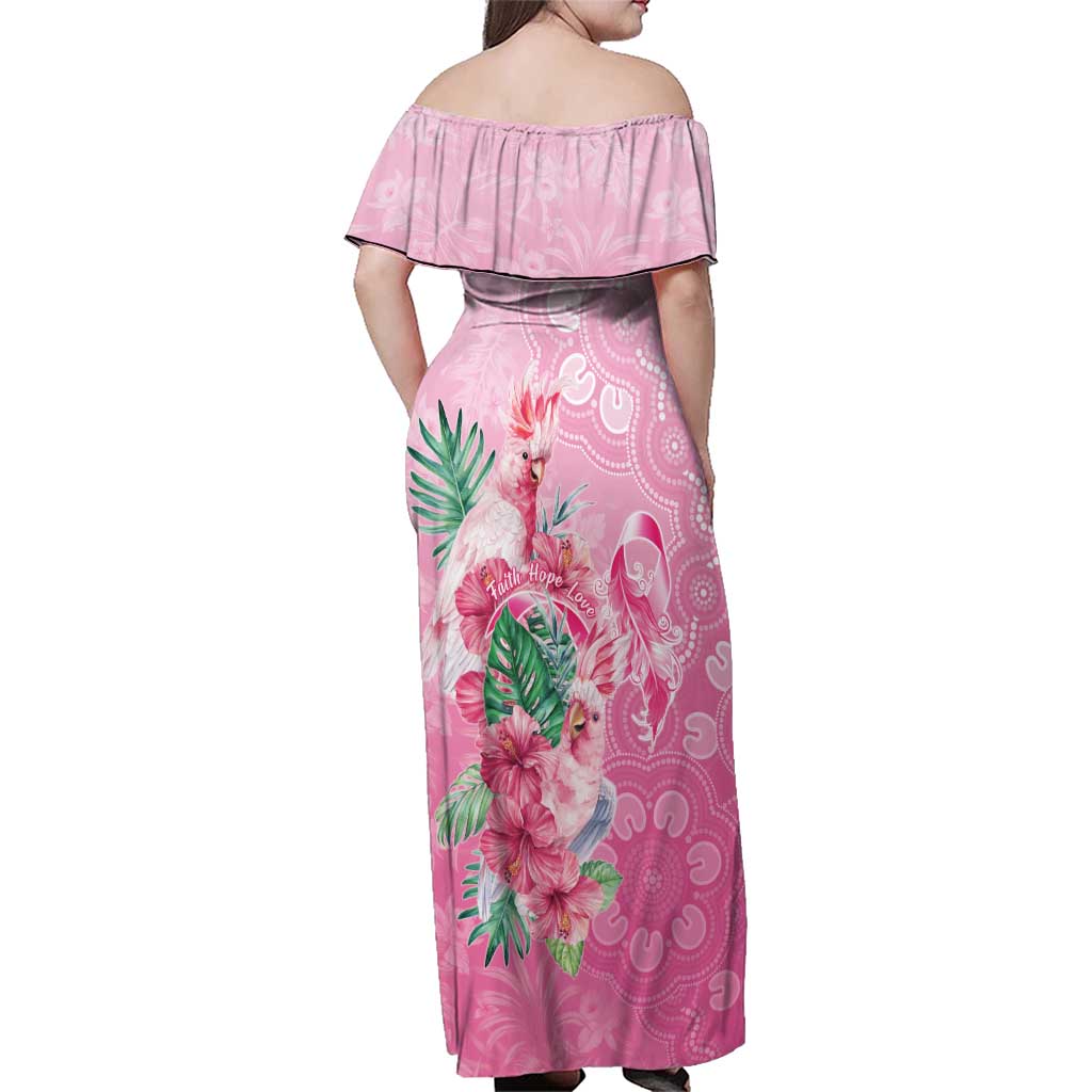 Australia Cockatoos Breast Cancer Family Matching Off Shoulder Maxi Dress and Hawaiian Shirt Faith Hope Love